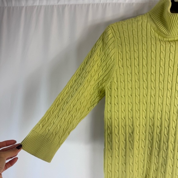 Pria Lime Green Cable Knit Turtleneck Sweater Vintage size: L 100% Cotton - Picture 5 of 10